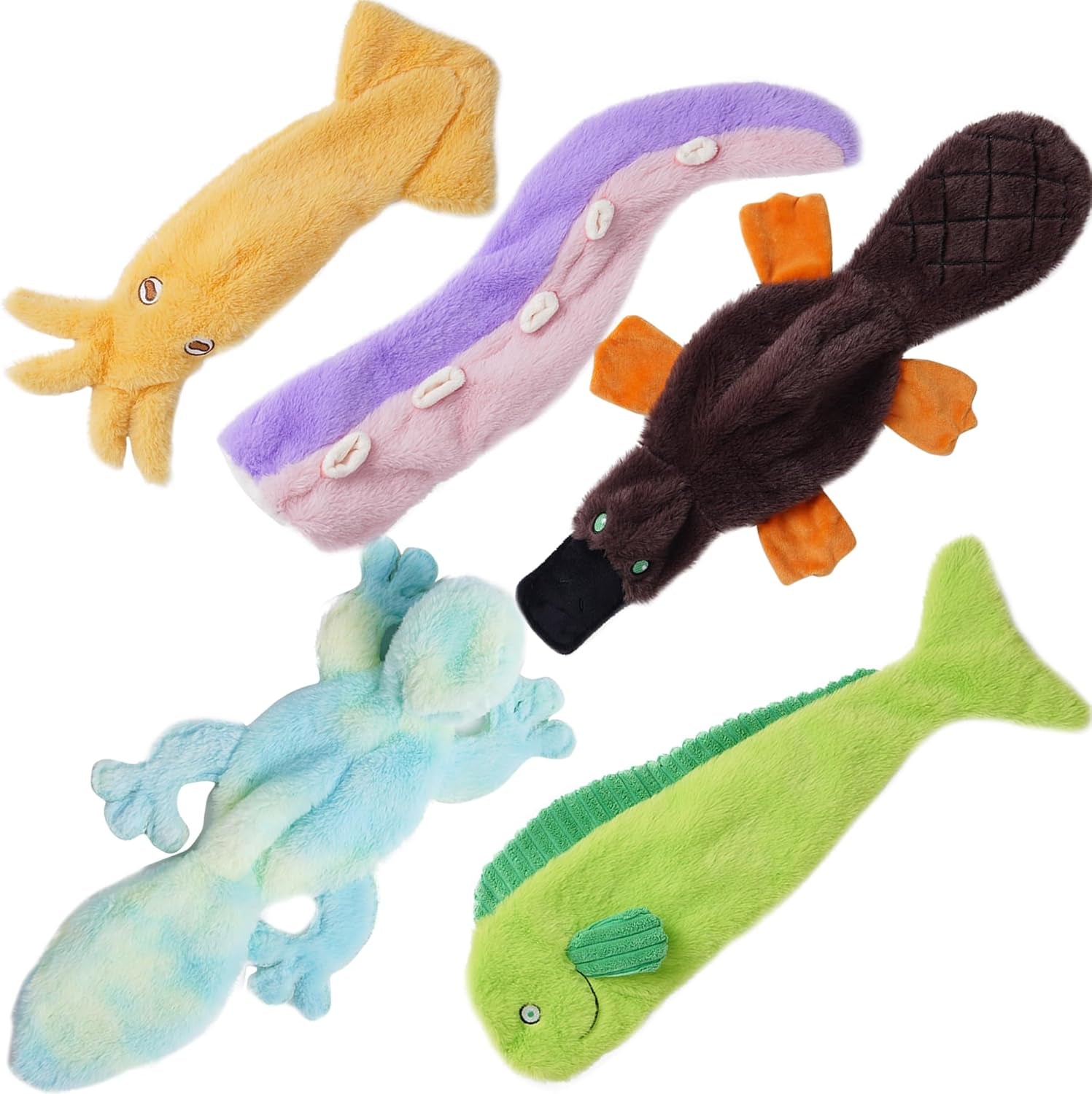 Dog Squeaky Toys, 5 PCS Crinkle Plush Dog Toys, No Stuffing Dog Toys for Small Medium Large Dogs, Stuffless Puppy Toys for Boredom